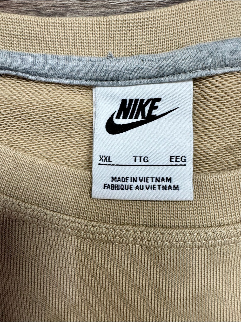 Nike Men's XXL Tan Beige 100% Cotton Crewneck Sweatshirt Embroidered Swoosh - Picture 3 of 7
